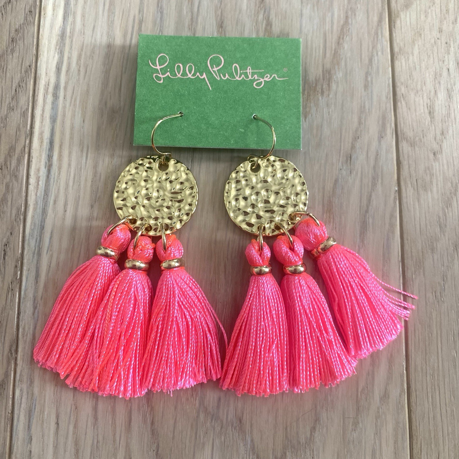 Lilly Pulitzer Tassle Earrings Coral Reef Gold 3” New