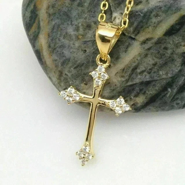0.50Ct Round Cut Simulated Diamond Women Cross Pendant 14K Yellow Gold Plated