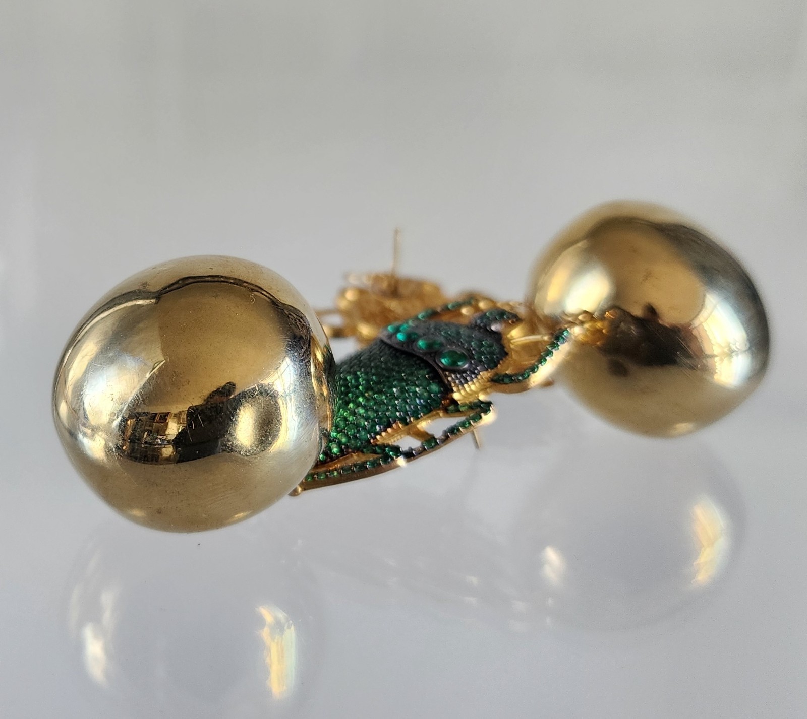 Oversized Beetle Earrings Gold Plated & Pave Simulated Emerald Begum Khan Style