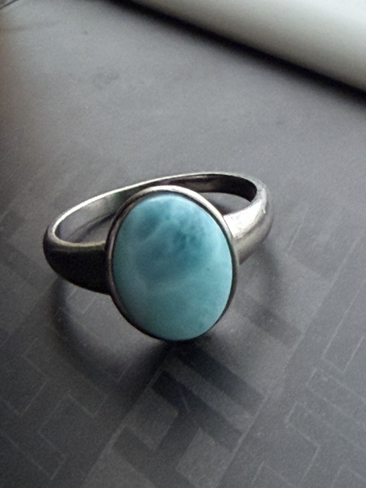 Marahlago 900 Silver Oval Blue Larimar Bezel Set Band Ring Size 10