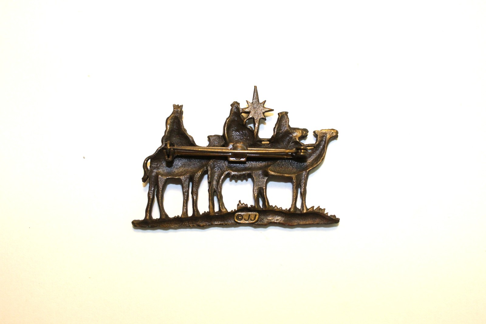 Vintage JJ Signed Three Wise Men Brooch Gold Brown Tone Star 1.5×2.25”