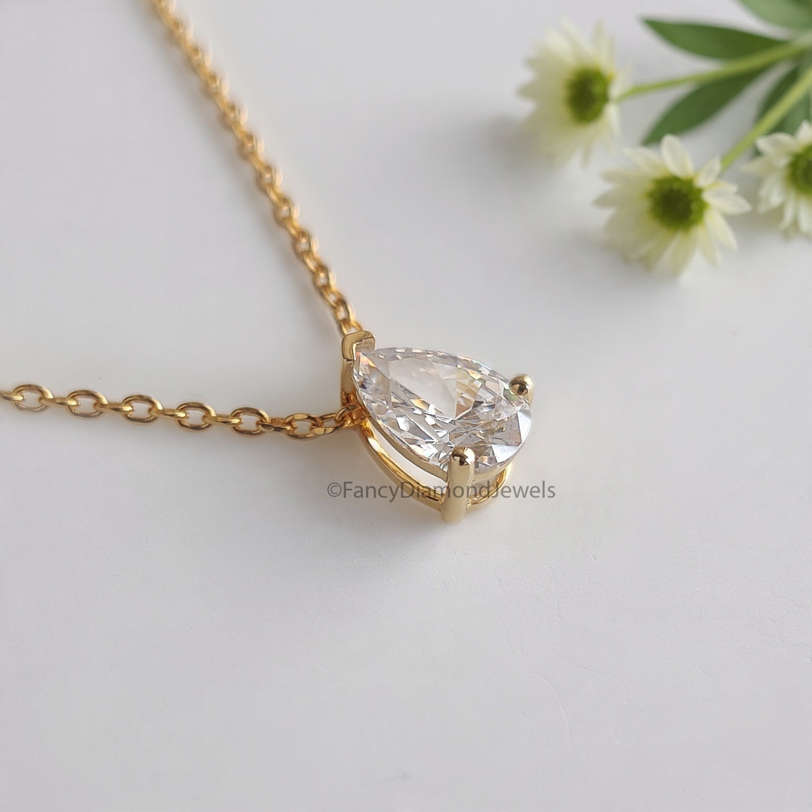 Teardrop Diamond Necklace Pear Diamond Necklace Yellow Silver handmade jewelry