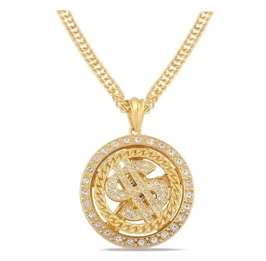 Gold Pimp Rope Chain Bling Spinning Dollar Sign Halloween Accesso Rapper Costume