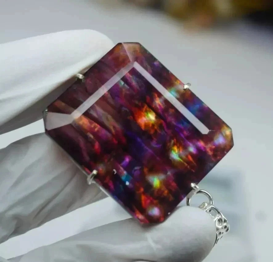 84.75 Ct Natural Ammolite 925 Solid Silver Rainbow PENDANT Certified Gemstone