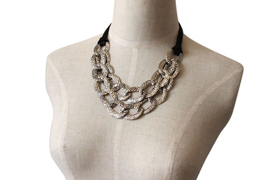 Fashion Punk Chain Pendant Silver Black Leather Chain Necklace