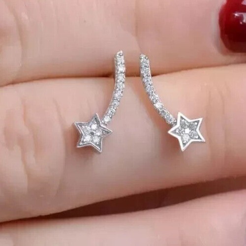 2Ct Round Cut Simulated Diamond Women’s Star Drop Earring 14k White Gold Plated