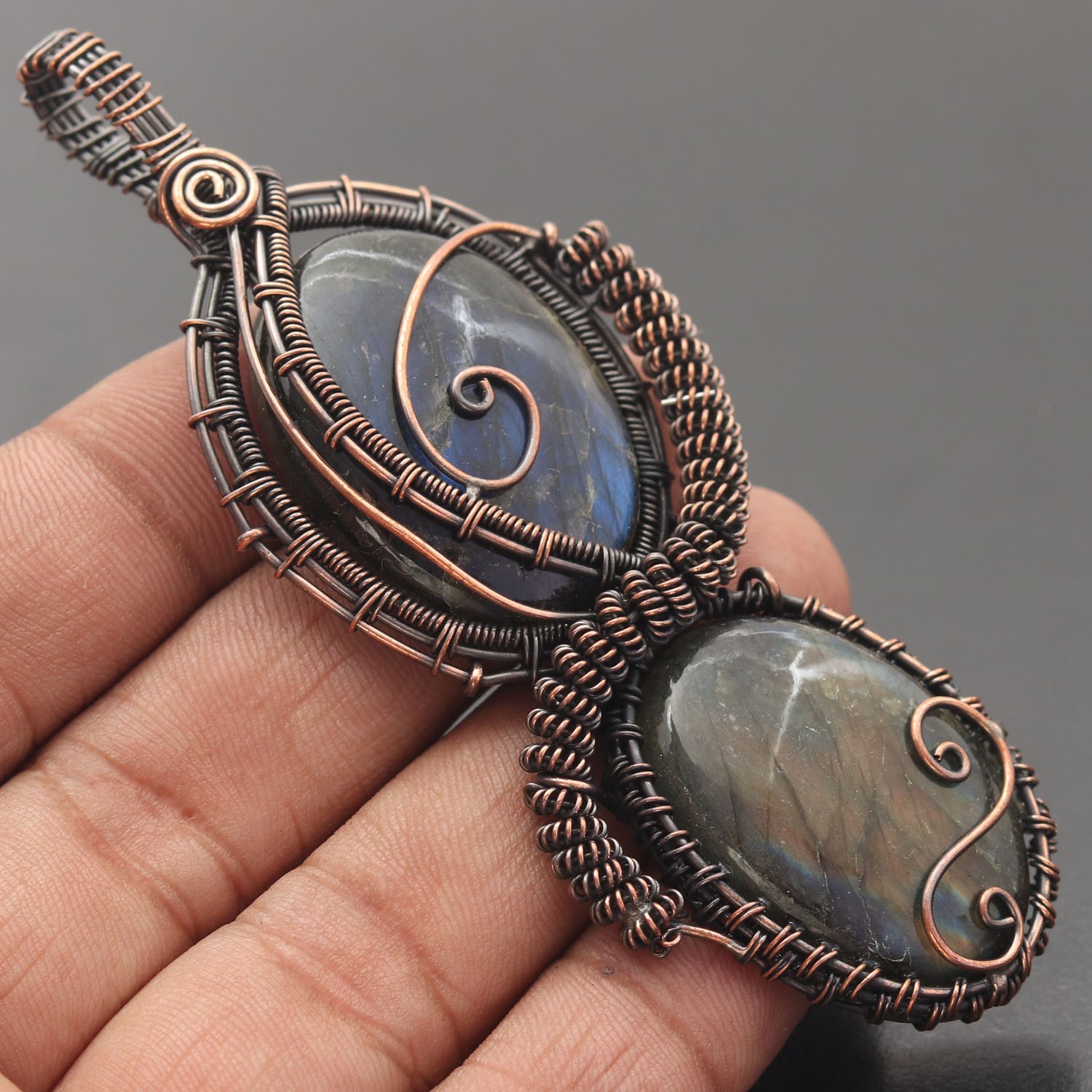 Labradorite Gemstone Copper Wire Wrapped Handmade Pendant Jewelry Gift For Her