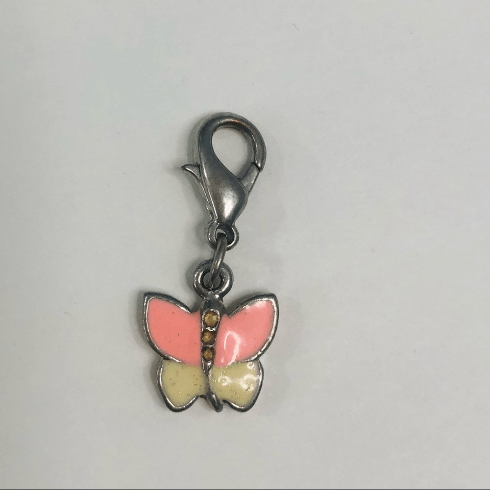 pink and white enamel butterfly charm silver tone lobster hook dangle charm summ