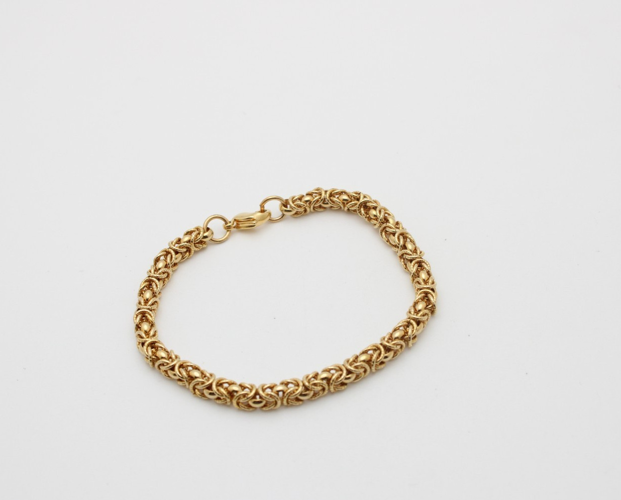 Yellow Gold Tone Byzantine 4.75mm Chain Link Bracelet 7.25 In