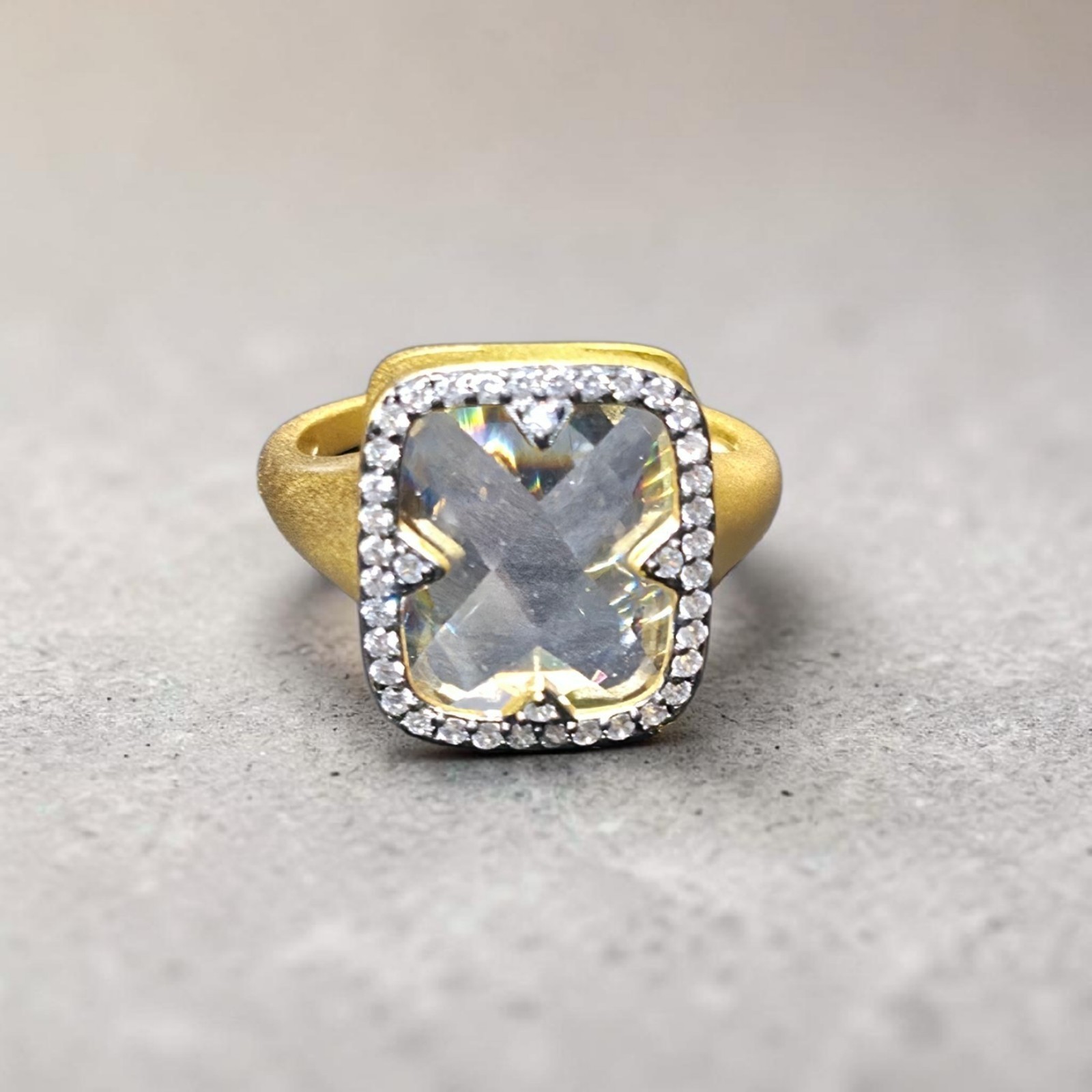 Freida Rothman Gold Tone Crystal Halo Statement Ring Size 10 NWOT