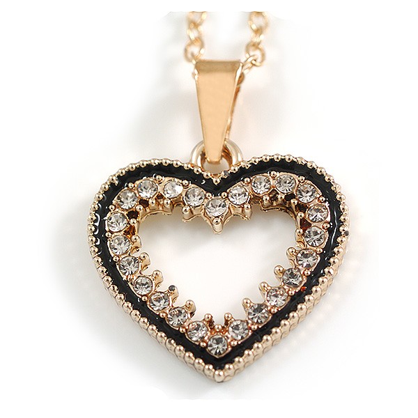Small Crystal Open Heart Pendant with Gold Tone Chain – 42cm L/ 5cm Ext