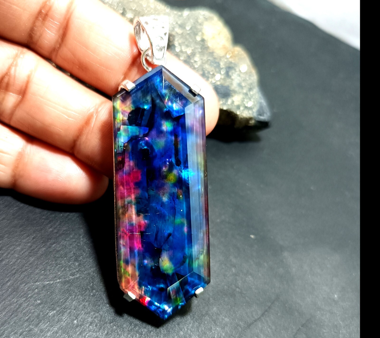 Certified 91.35 Ct Natural Ammolite 925 Solid Silver Pendant Loose Gemstone