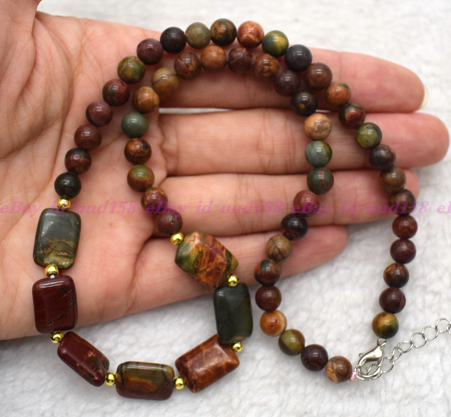 AAA Natural 6mm Multi-color Picasso Jasper Round Gemstone Beads Necklace 18″