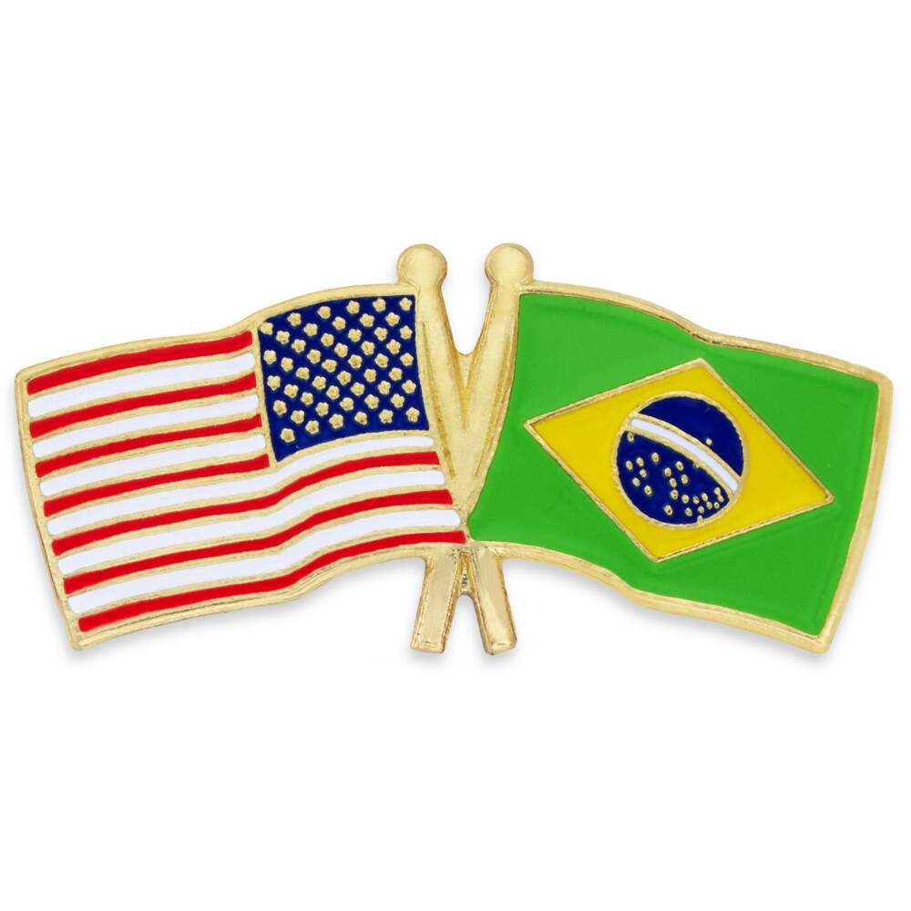 PinMart’s USA and Brazil Crossed Friendship Flag Enamel Lapel Pin