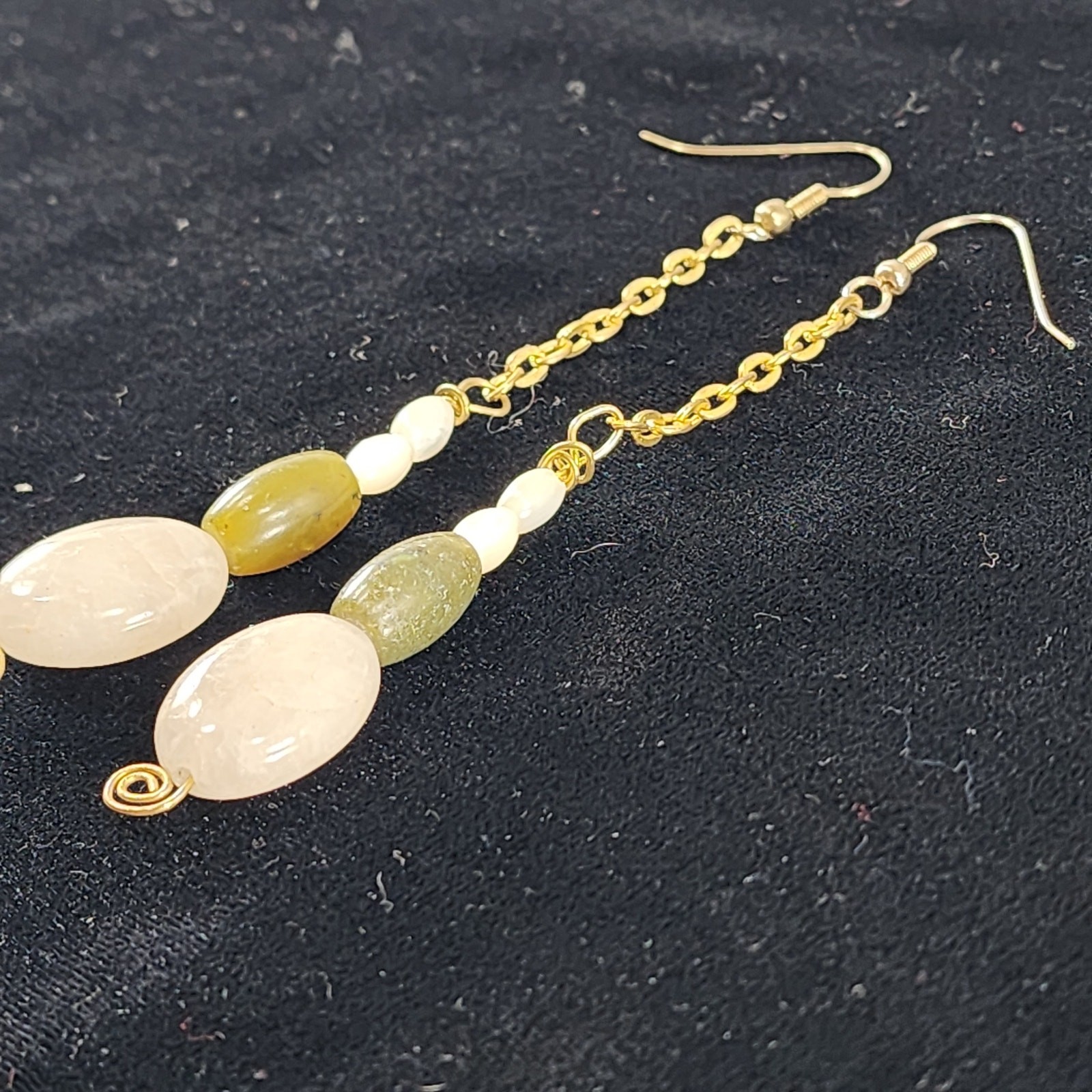 Handmade From New Mexico Green White Gold Earrings Long Chain Swirl Drop Taos