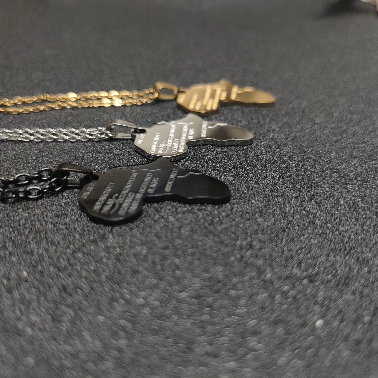 Africa Map Pendant Necklace with Engraved Capital Cities Stainless Steel Jewelry
