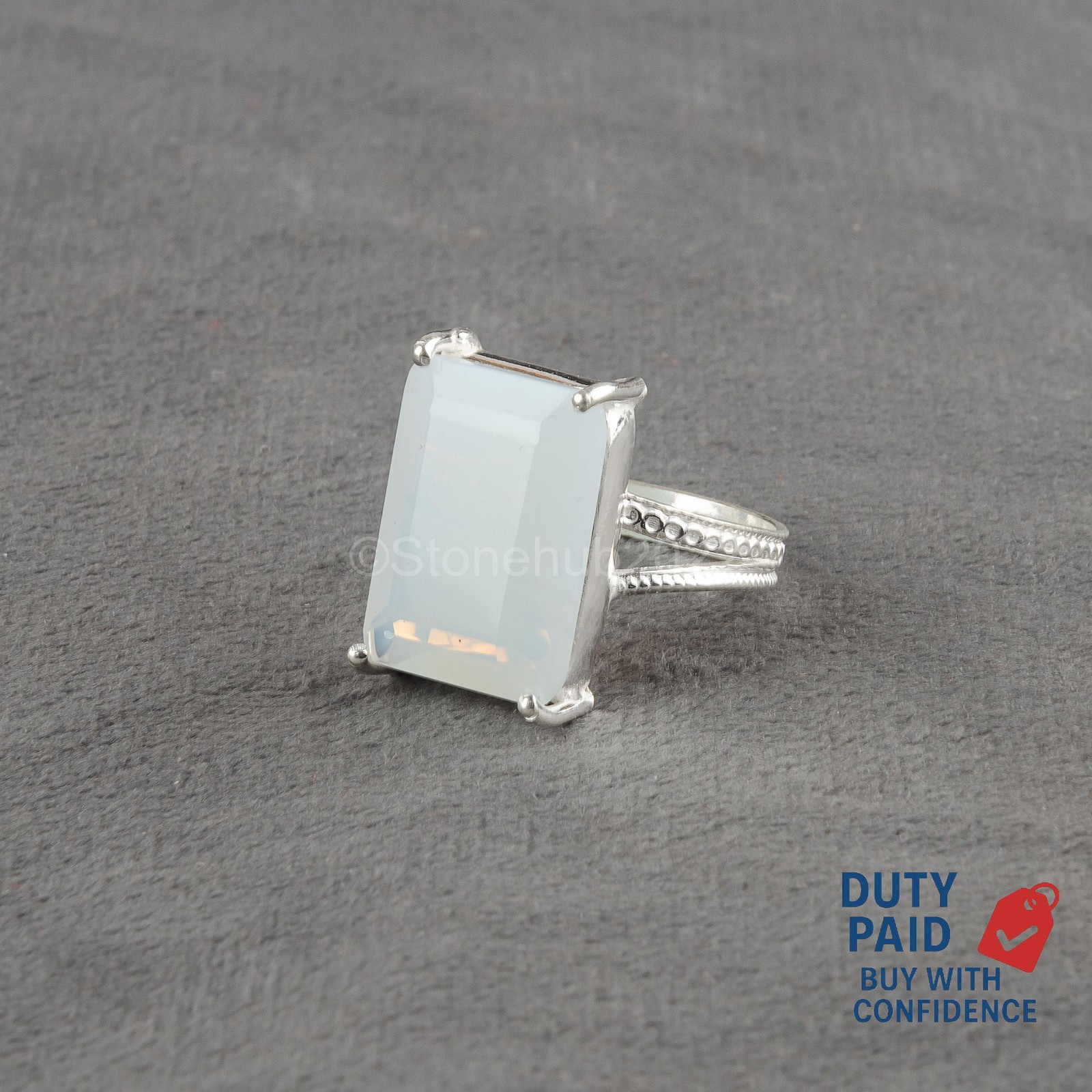WHITE MOON STONE 925 Silver Wife Artisan Statement Band Promise Handmade Ring