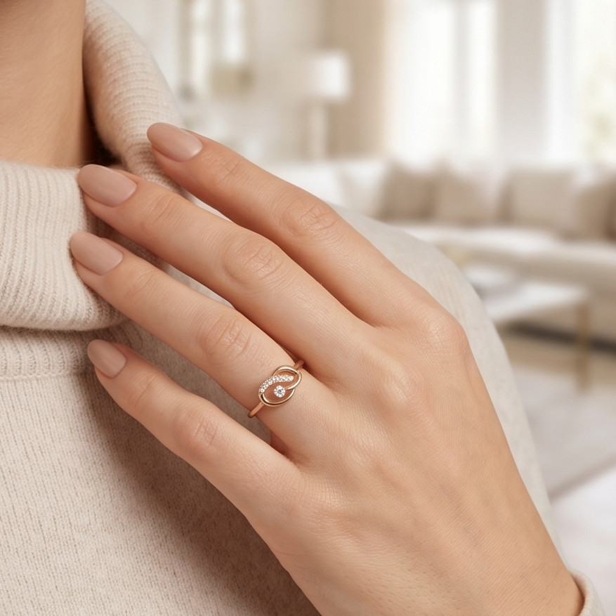 18K Rose Gold Natural Diamond Ring with IDT Certification