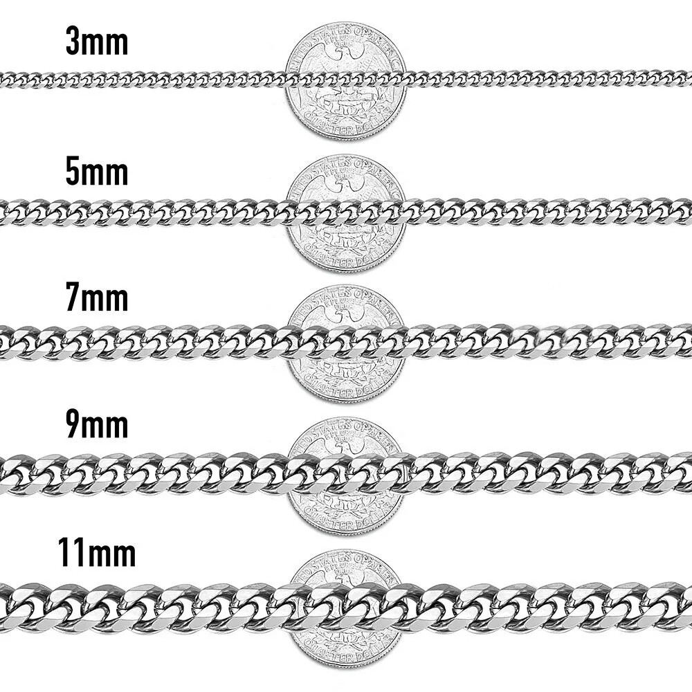 18″ 3mm Stainless Steel Chain Cuban Curb Necklace Dog Tag Women Men Link Jewelry