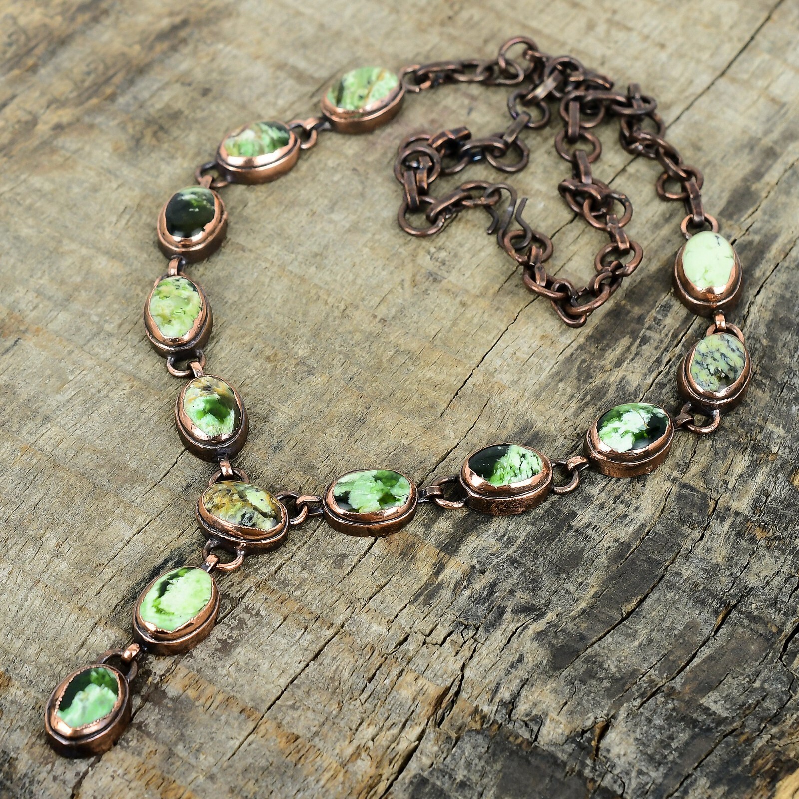 Copper Natural Australian Chrome Chalcedony Electroformed Chain Necklace Jewelry
