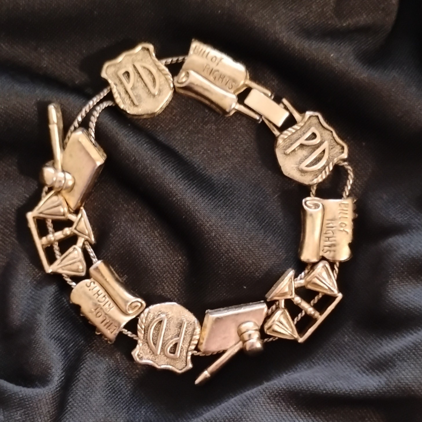 Gold-Tone Charm Bracelet with Law and Police Charms, Metal