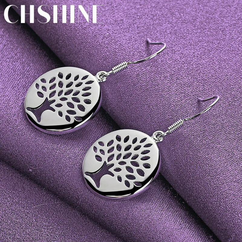 CHSHINE 925 Sterling Silver Round Tree Earrings Charm Jewelry Fashion Eardrop