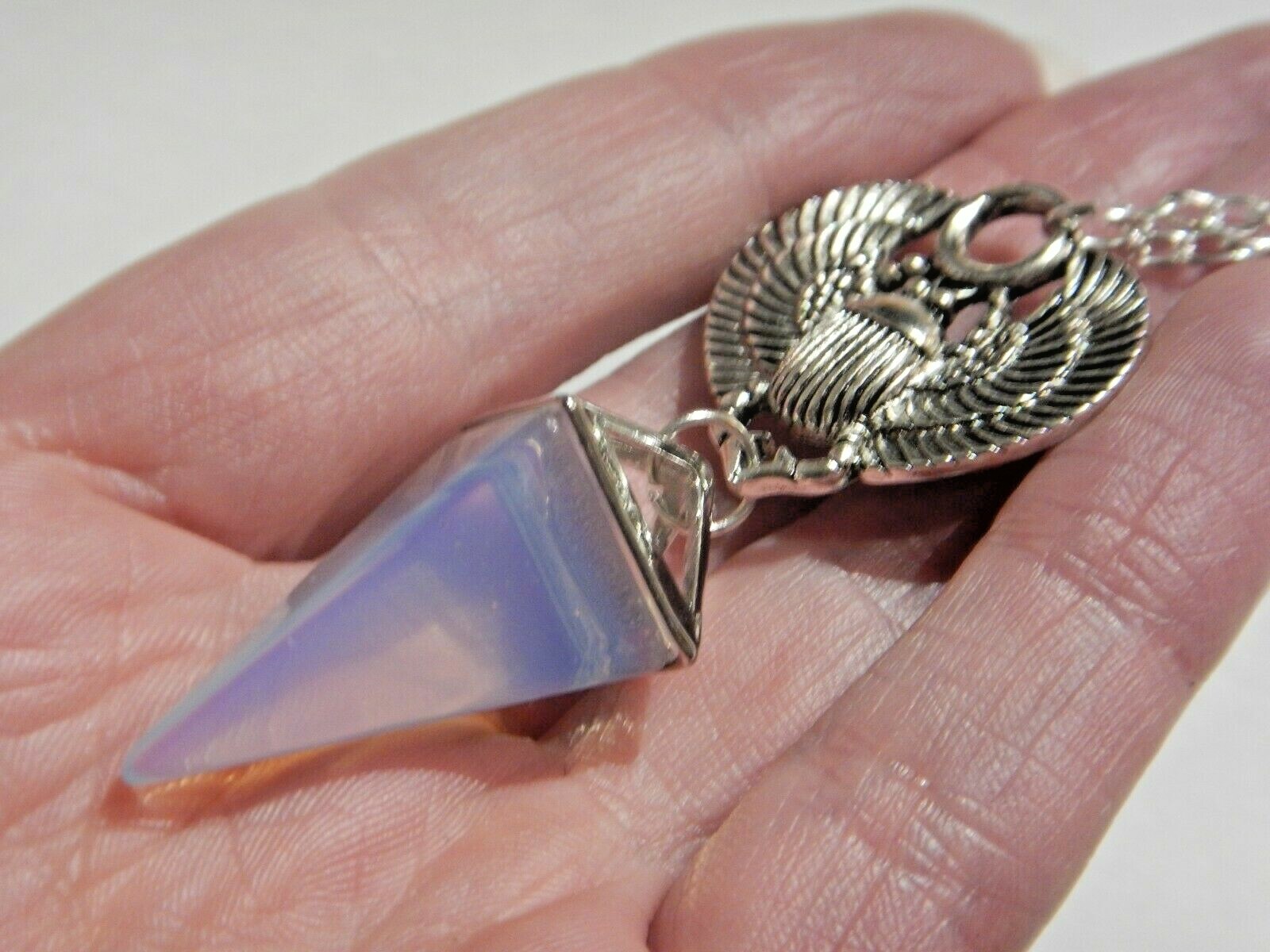 SCARAB BEETLE OPALITE PYRAMID NECKLACE Egypt Egyptian Gothic Occult Pendant 5B