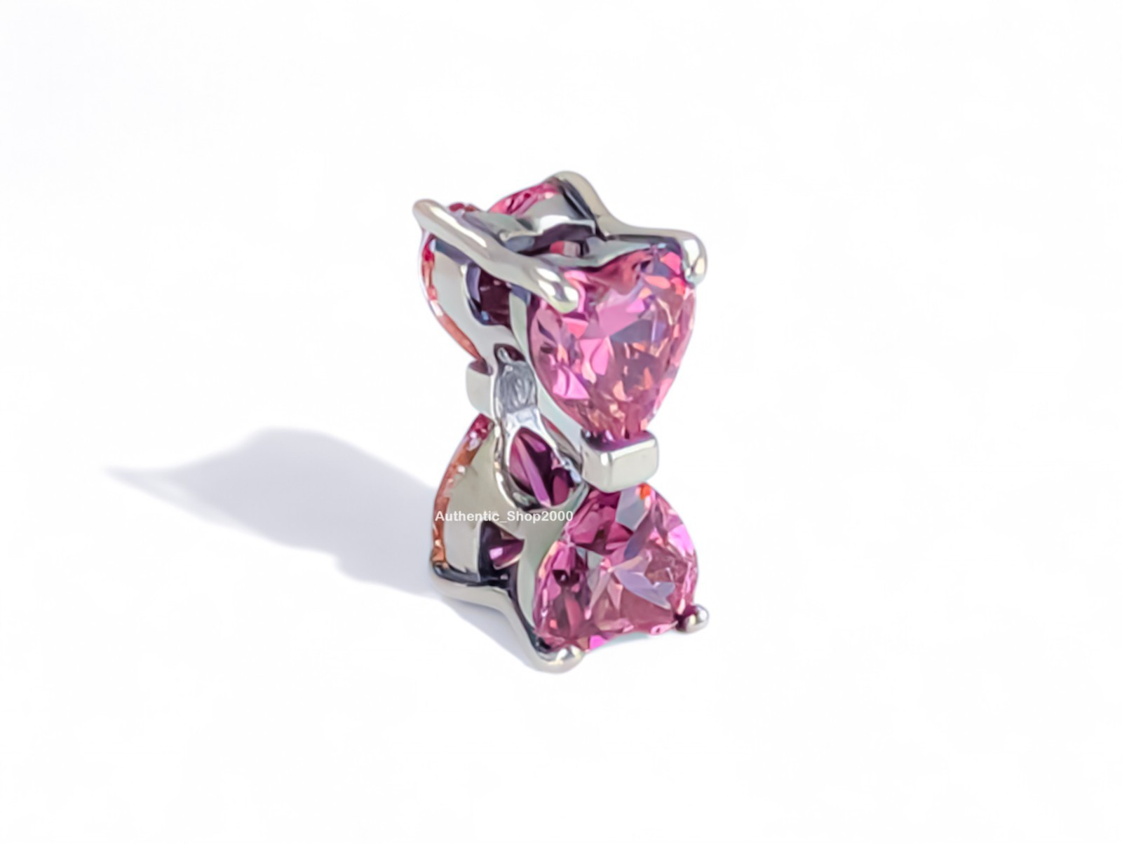 New 100% Authentic PANDORA 925 Ale Heart Shaped Crystal Pink Bow Charm 794253C01