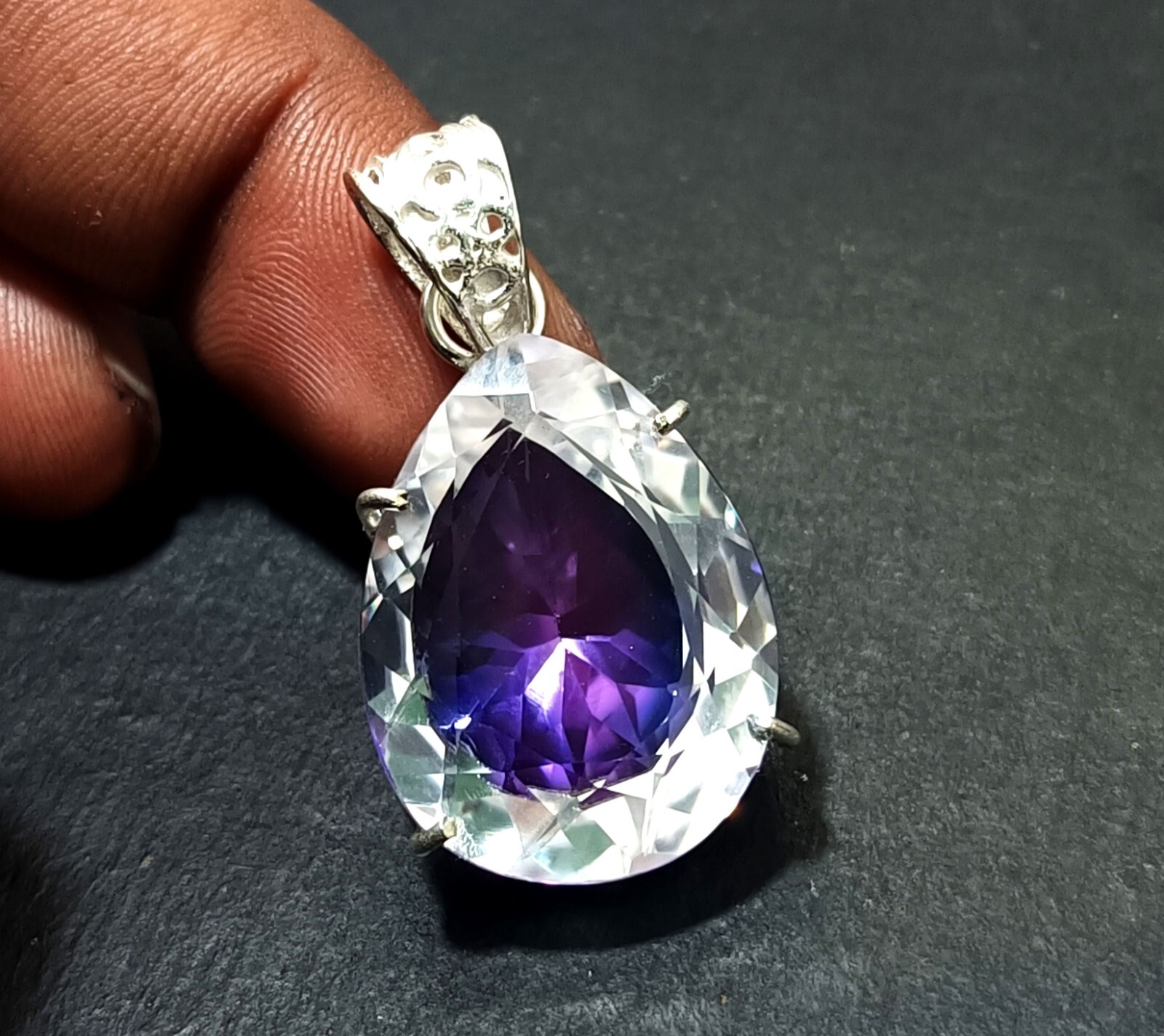 Bi-Color Rare Pitambari Sapphire Pear Natural 58.25 Ct 925 Silver Pendant Gem