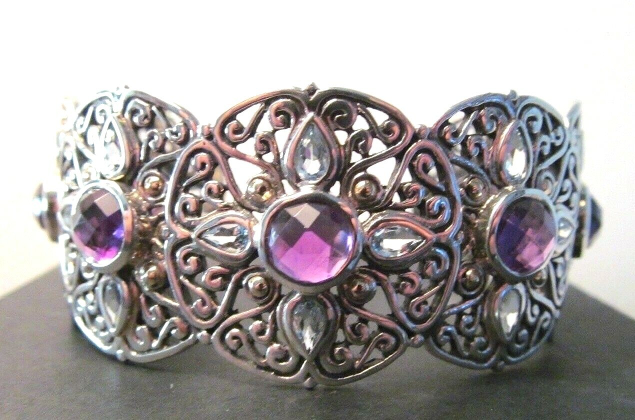 SAMUEL B. STERLING & 18 KT AMETHYST & BLUE TOPAZ GEMSTONE BRACELET $1200.+