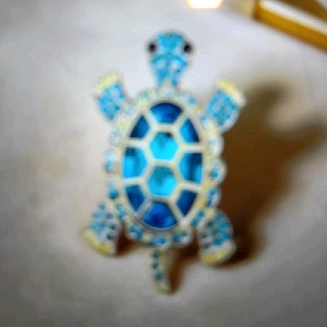 Blue Gold Turtle Brooch Pin Rhinestone Enamel Metal Animals & Insects Theme