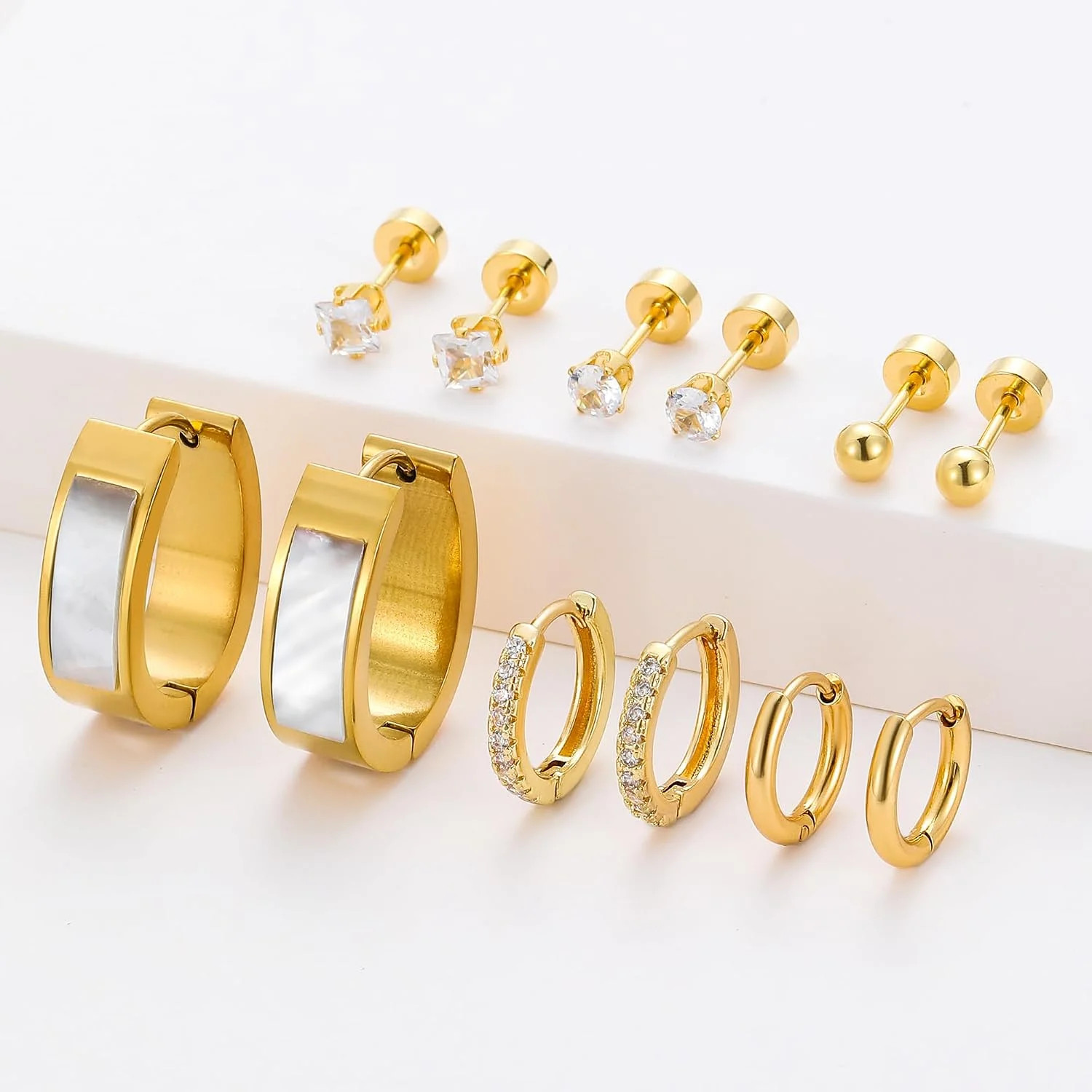 Silver Gold Plated Surgical Steel Flat Back Earrings for Women Hypoallergenic 14