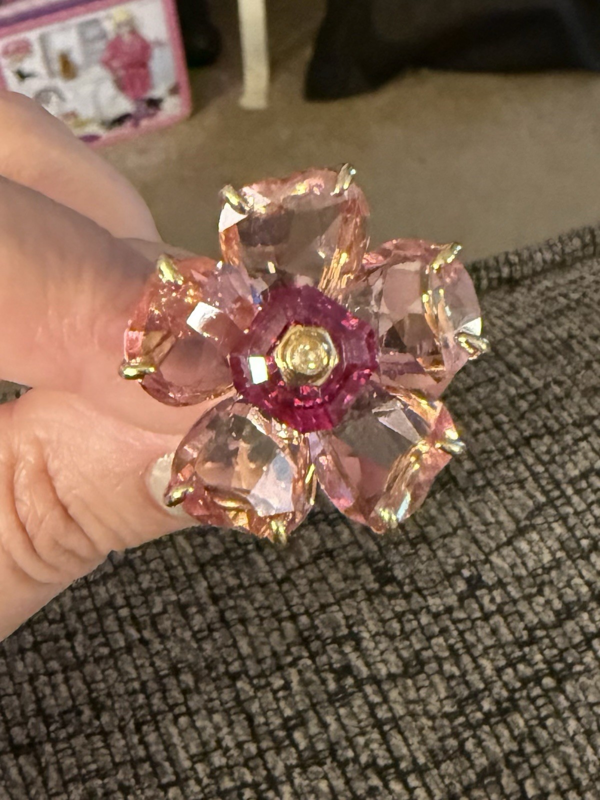Swarovski Idyllia Florere Pink Flower Ring 6.5 Crystal Cocktail Statement