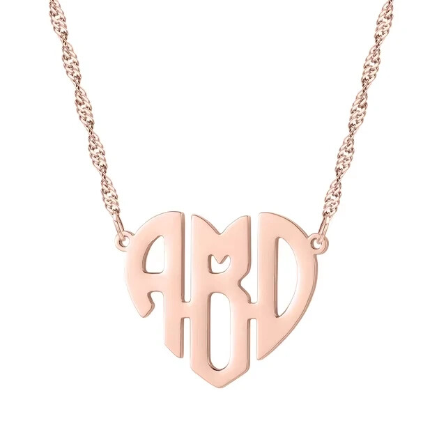 Personalized Custom Heart Monogram Necklace Name Initials Jewelry Pendant Women