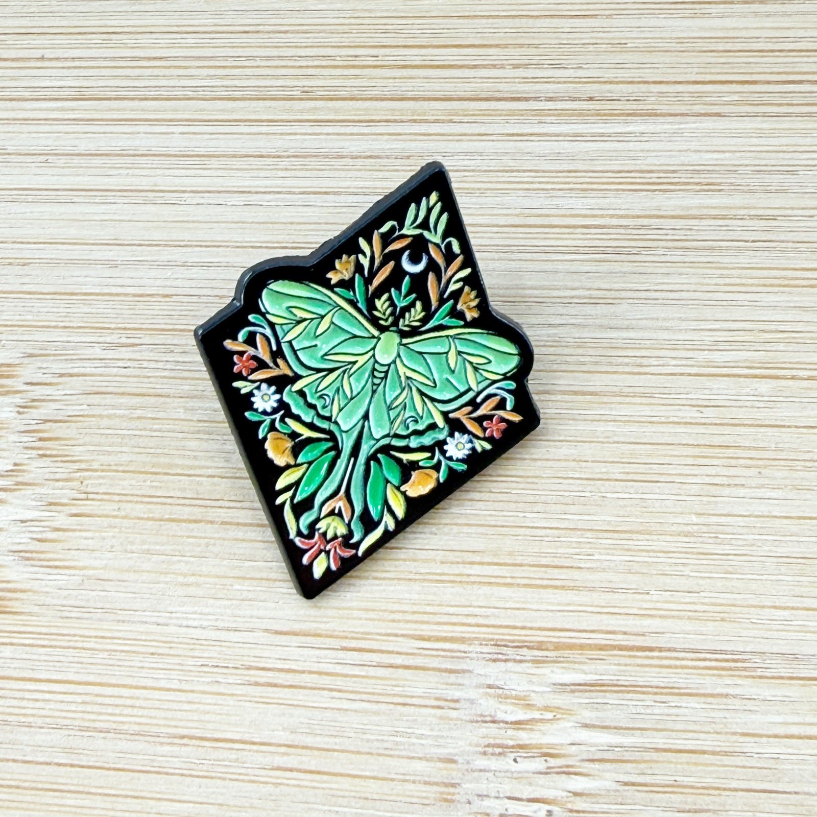 Green Luna Moth Enamel Pin Witchy Botanical Nature Aesthetic Brooch