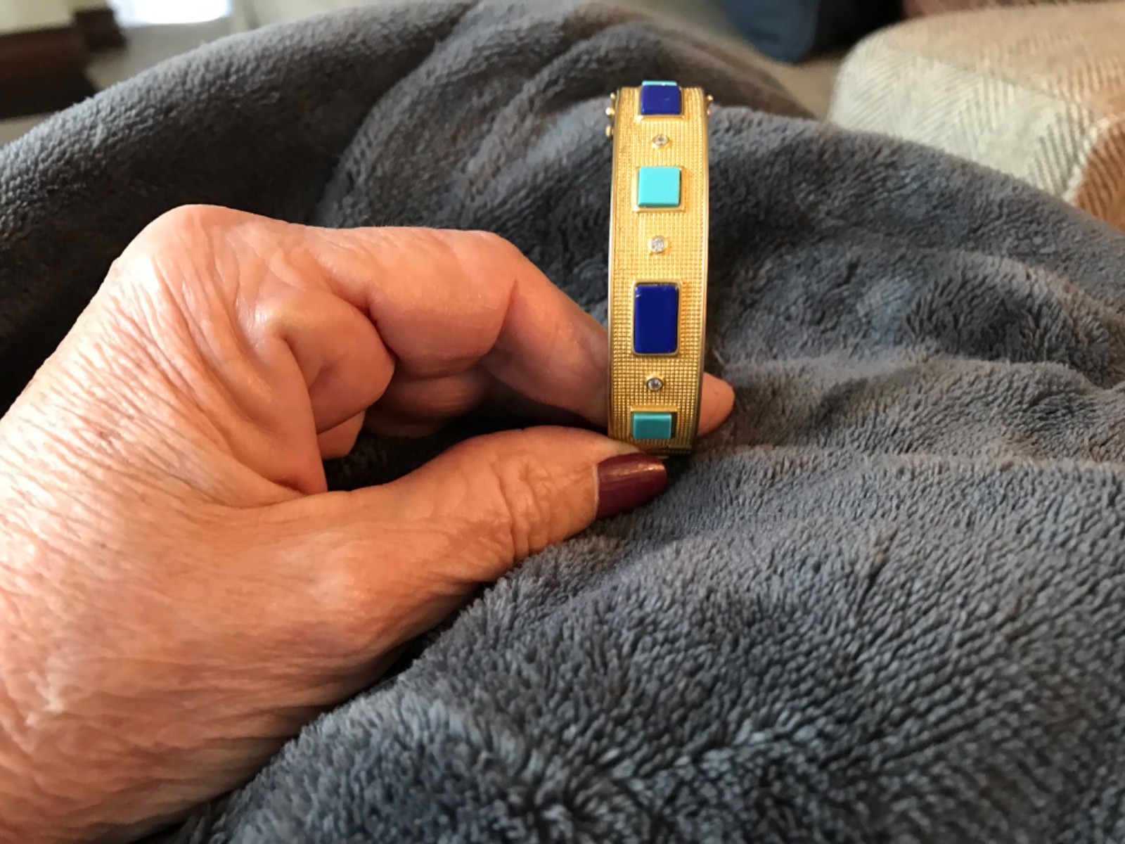 Freida Rothman Brick set 925SS with square turquois, lapis and bezel clear cz