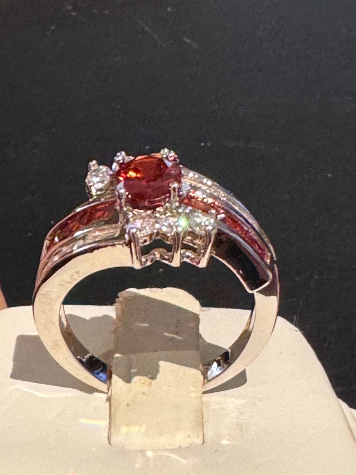 Unique Red Oval Statement Ring with Round Accents Size 9 Free Shipping