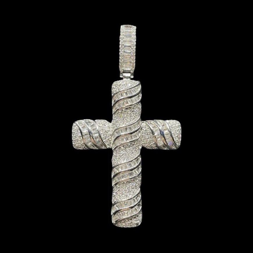 CROSS BAGUETTE STEEL EDITION ICED OUT DIAMOND PENDANT NECKLACE W/22IN TENNIS 5MM
