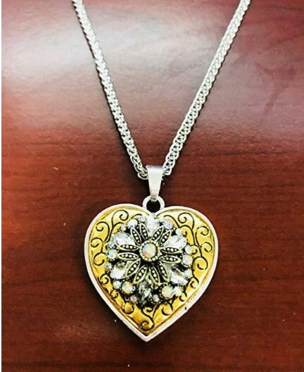 Snap Jewelry Stainless Necklace Gold & Silver Heart Fits 18-20mm Ginger Charms