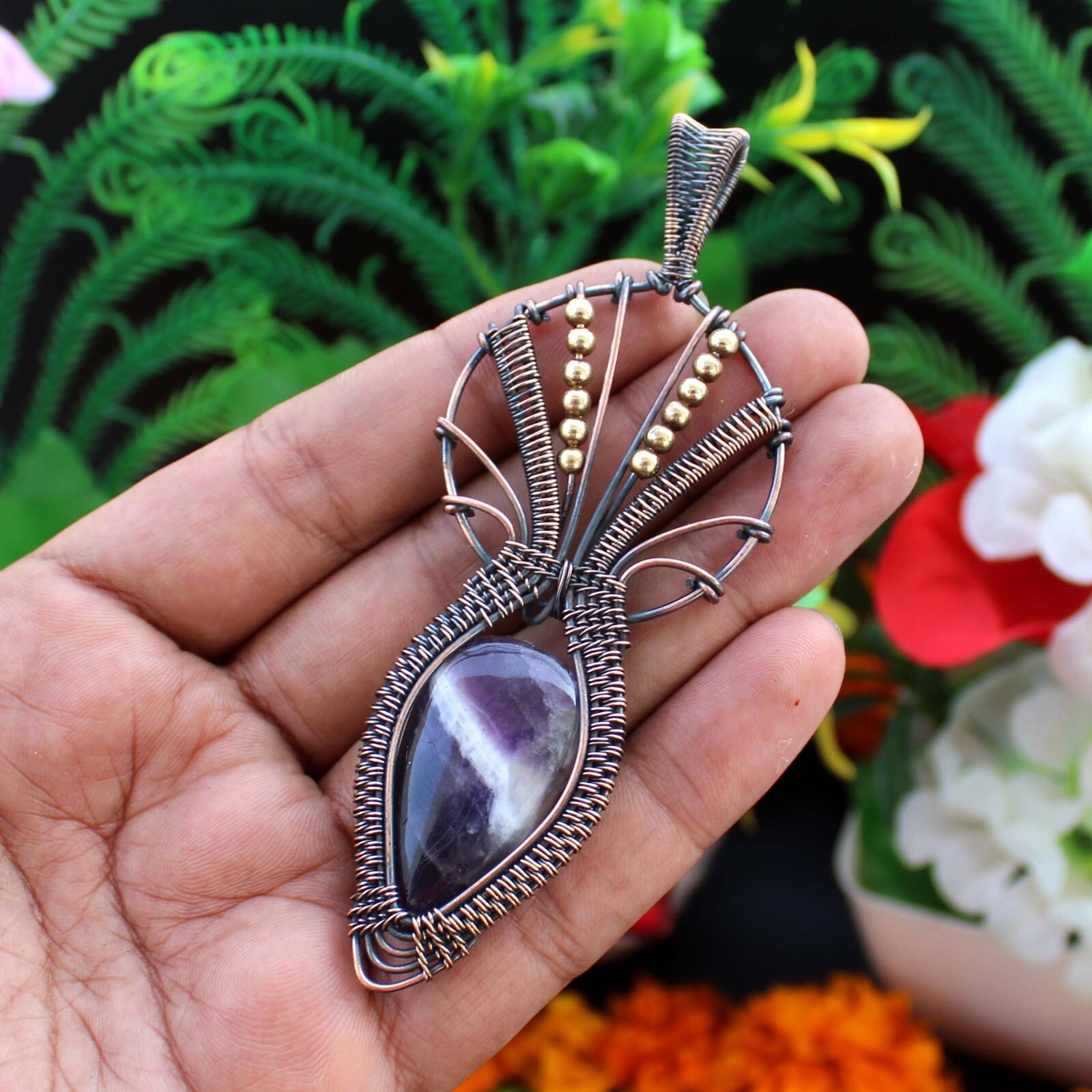 Sage Amethyst Pendant Copper Wire Wrapped Pendant Gemstone Copper Wire Jewelry