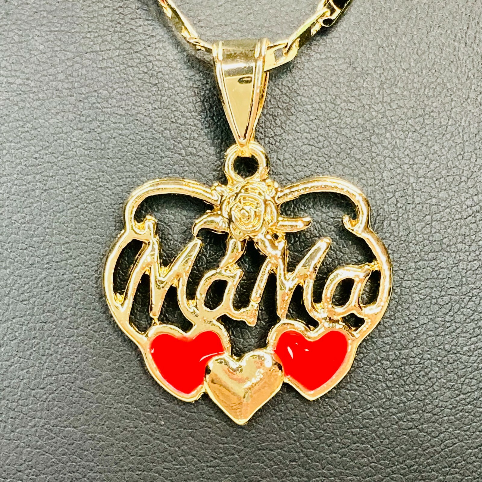 14k Gold Plated “Mama” Necklace Heart Pendant Cadena Corazon “Mama” 22in