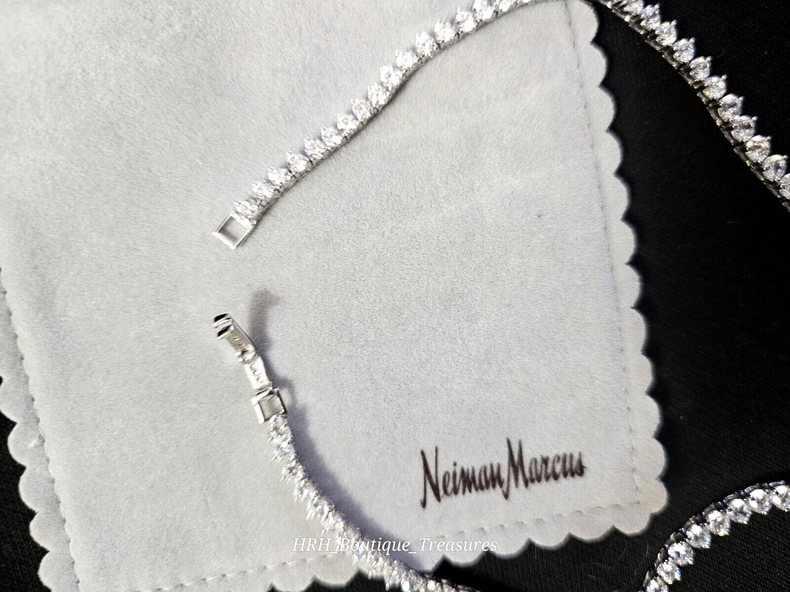Vintage Neiman Marcus CZ Tennis Necklace 925 Sterling Rhodium Plated 16” New