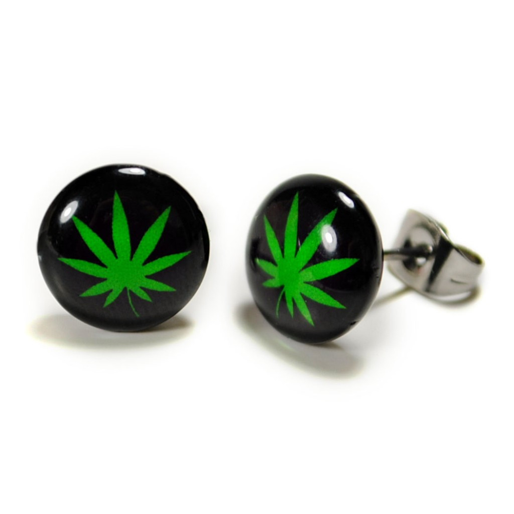 STAINLESS STEEL POST EARRINGS MARIJUANA LEAF Pot Cannabis Weed Pair Stud Jewelry