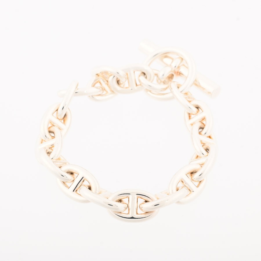 Hermes Chene Dunkle PM Silver Bracelet 8.6mm Wide, Approx. 5.5 in Inner Circumfe