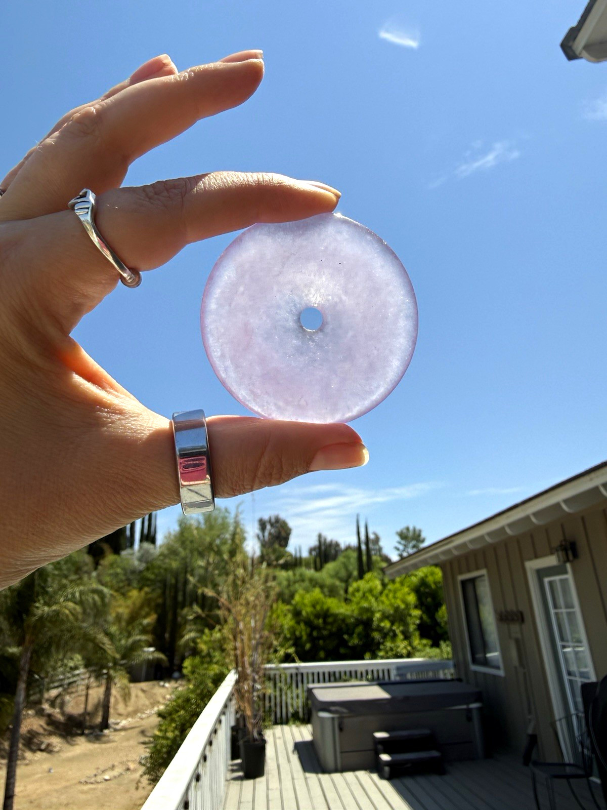 Lavender Jade 2.5 in Donut Pendant Round Disc Center Hole BEAUTIFUL