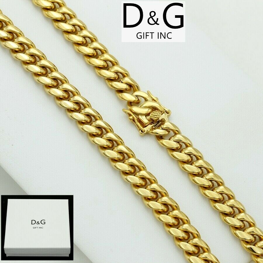 DG Men’s 24″Stainless Steel 10mm Miami Cuban Curb Chain Necklace Gold plated Box