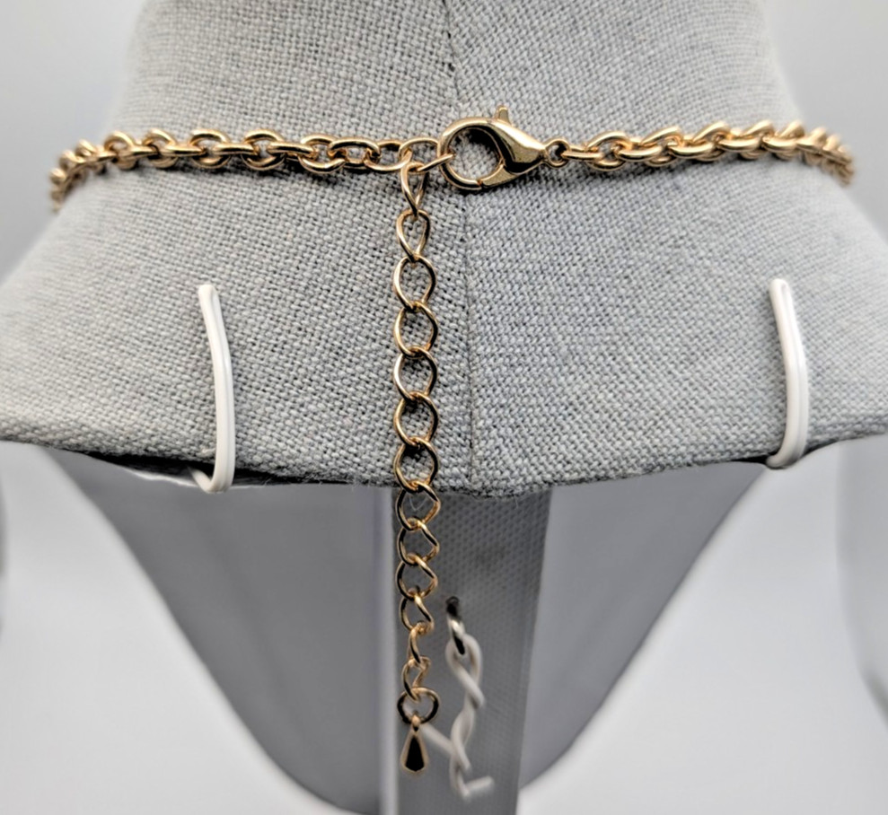 Gold Tone Statement Necklace with Brown & Cream Faceted Square Stones Adjustable