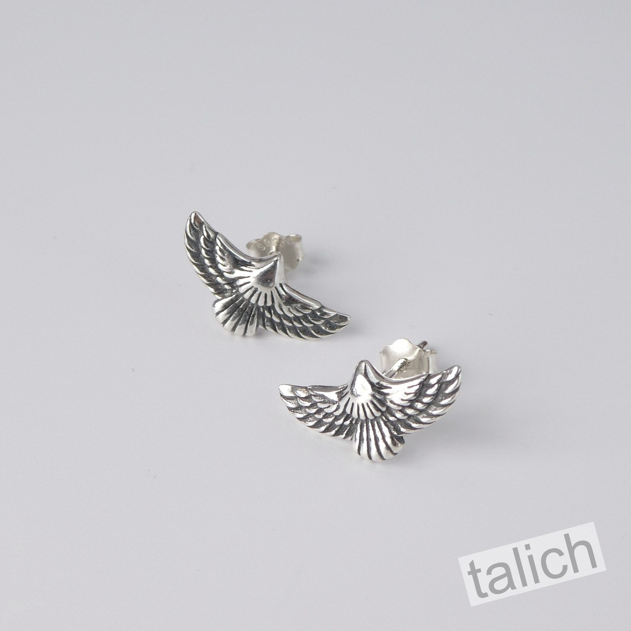 Shiny 925 Sterling Silver Open Wing Eagle Small Stud Earrings Boho Unique Gift
