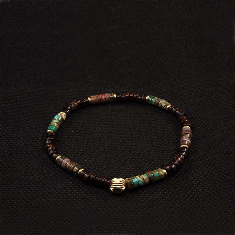 Coconut Shell Turquoises Heishi Bead 14K Gold Beads Charm Bracelet For Men Women