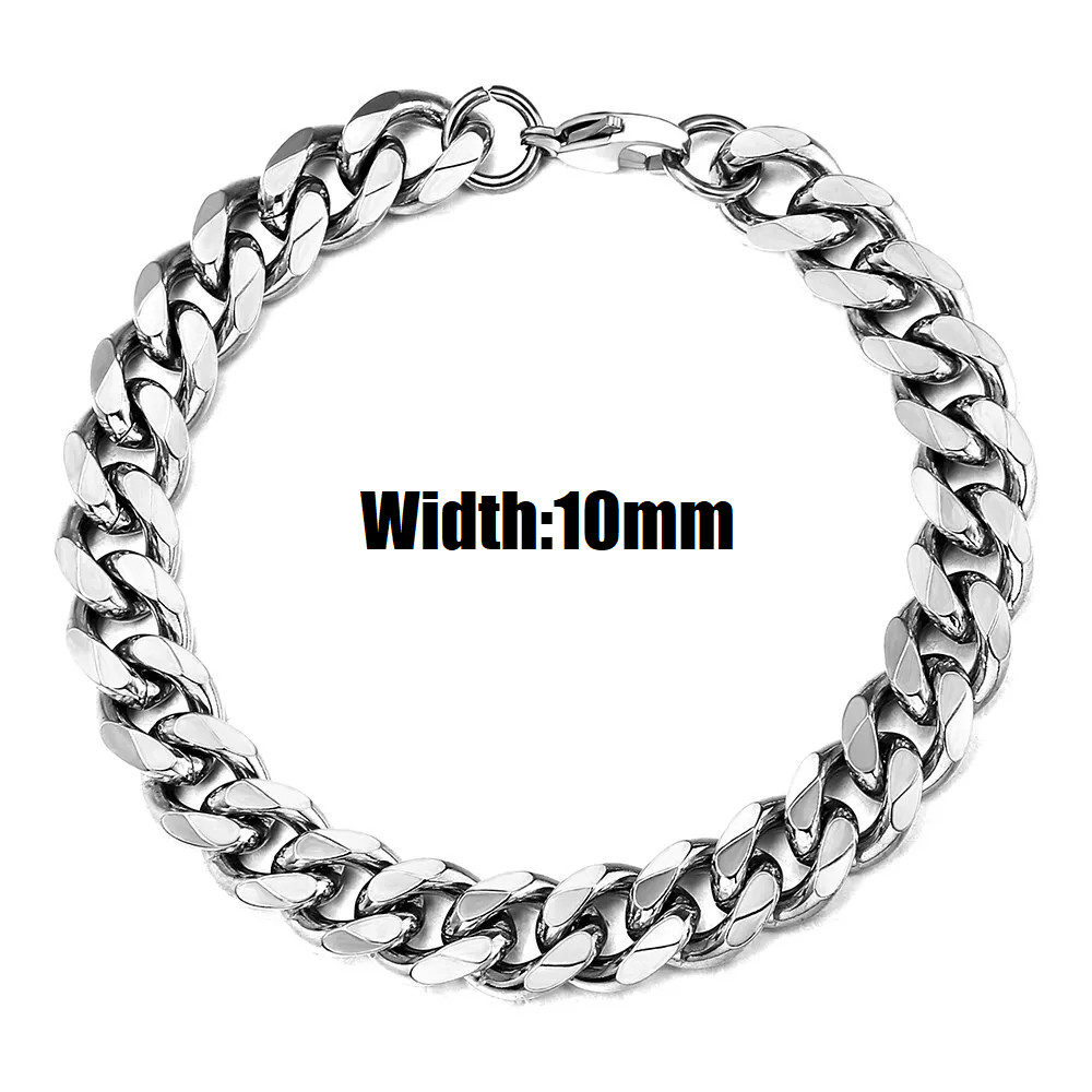 Men’s Thick Silver Stainless Steel Curb Cuban Link Solid Chain Bracelet 10mm USA